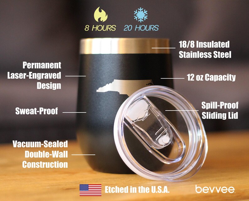 North Carolina State Outline Wine Tumbler: Stainless Steel Travel Mug image 3