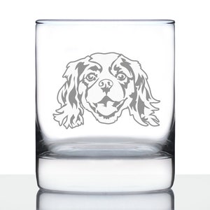 Cavalier King Charles Spaniel Face - 10 oz Rocks Glass or Old Fashioned Glass, Etched Glassware - Cute Gifts for Dog Lovers with Spaniels