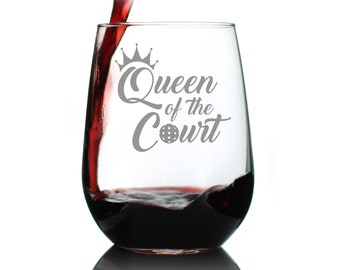 Queen of the Court Pickleball Wine Glass: Etched 17 Oz Stemless Glass