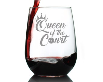 Queen of the Court - Stemless Wine Glass - Funny Pickleball Themed Gifts and Décor - Gift for Pickleball Enthusiasts - Large 17 Oz Glass