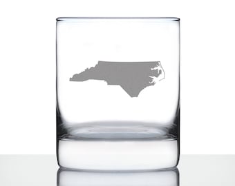 Engraved North Carolina State Outline Rocks Glass - NC Gift