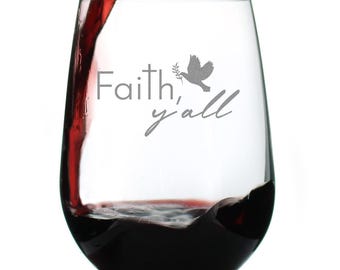Faith Y'all Stemless Wine Glass Christianity Gifts for Christians Large 17oz Glasses