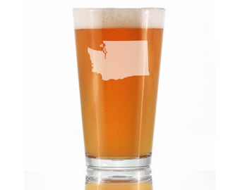 Washington State Outline Pint Glass for Beer - Engraved Gifts for Washingtonians - 16 Oz