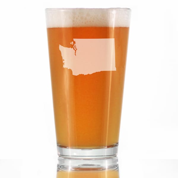 Washington State Outline Pint Glass for Beer - Engraved Gifts for Washingtonians - 16 Oz