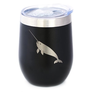 Narwhal Insulated Wine Tumbler with Sliding Lid Narwhal Gifts for Women 12oz Stainless Steel Tumbler