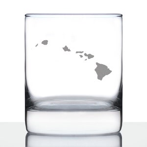 Hawaii State Outline Rocks Glass or Old Fashioned Glass - Engraved Gift for Hawaiians - 10 Oz
