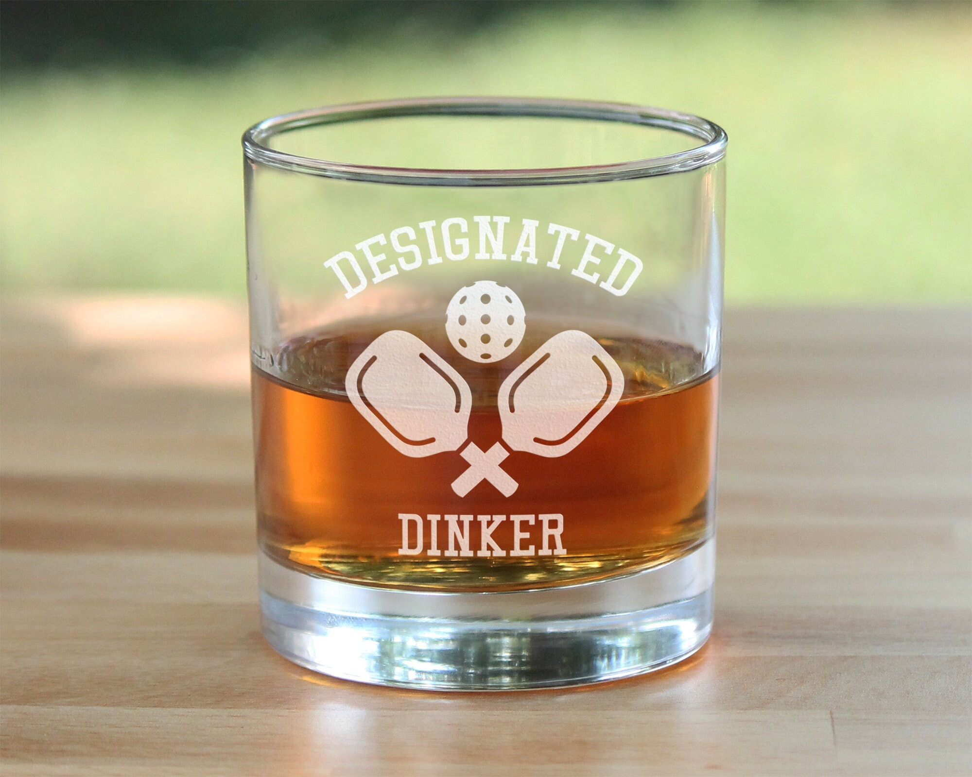 Designated Dinker - Whiskey Rocks Glass - Funny Unique Pickleball Themed Gifts for Dinkers and Bangers - 10 Oz Glasses