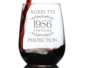 70th Birthday Wine Glass: Etched 1956 Vintage, Funny Gift