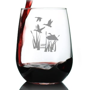 Duck Pond | Cute Stemless Wine Glass - Cabin Decor Gifts for Lovers of Waterfowl and Wine - Large Glasses