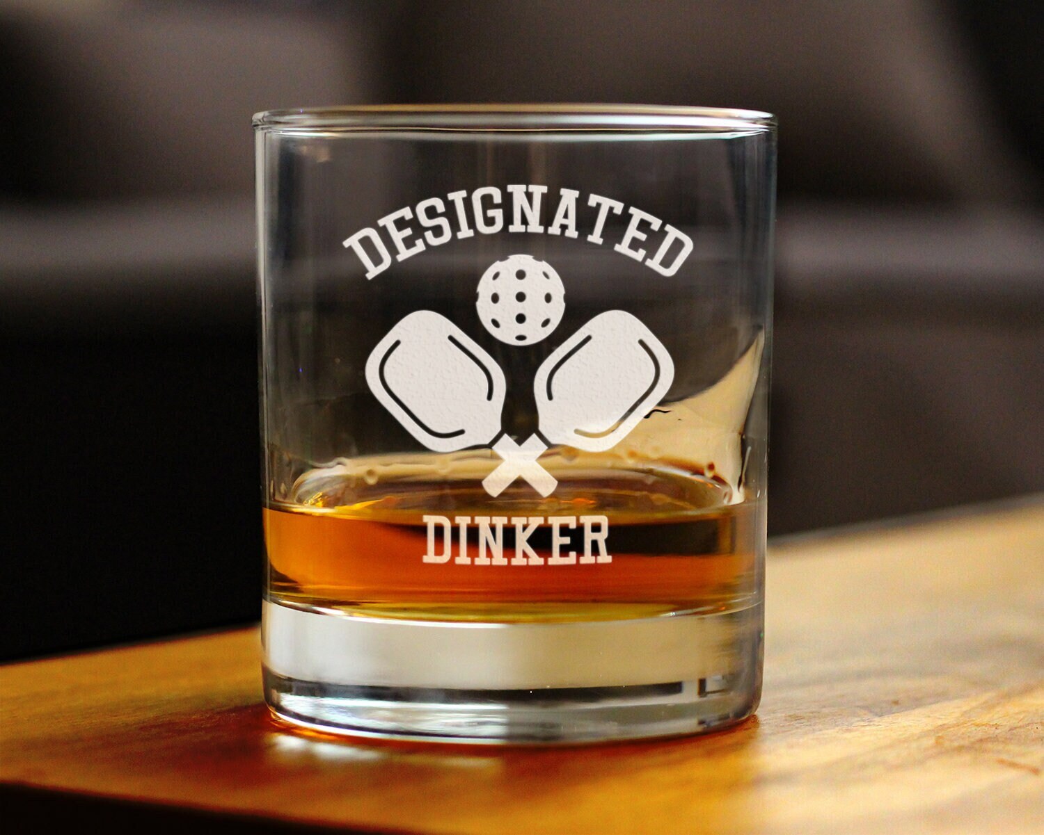 Designated Dinker - Whiskey Rocks Glass - Funny Unique Pickleball Themed Gifts for Dinkers and Bangers - 10 Oz Glasses