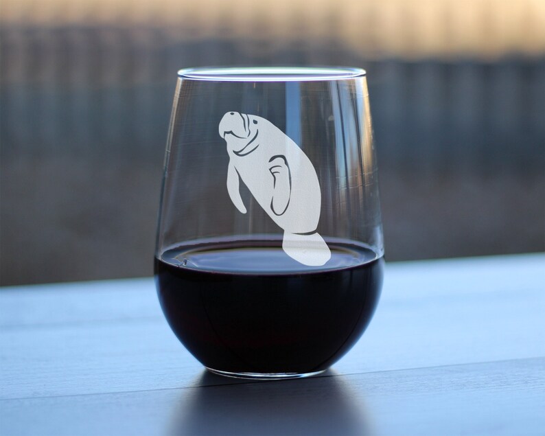 Manatee Cute Stemless Wine Glass Beach House Decor Gifts for Lovers of Manatees and Wine Large Glasses image 2