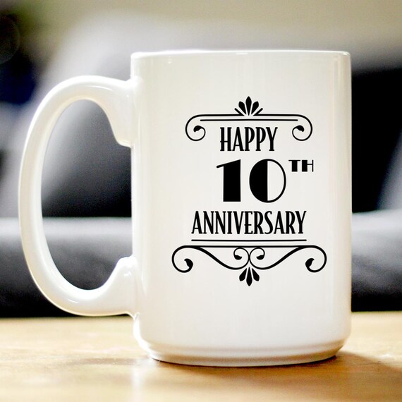 10th Anniversary Coffee Mug: Art Deco Ceramic Cup, 10 Year Gift
