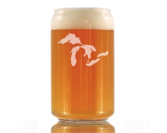 Great Lakes - Cute Michigan State and Wisconsin State Beer Can Pint Glass, Large 16 Ounce Size, Gift for Chicagoans