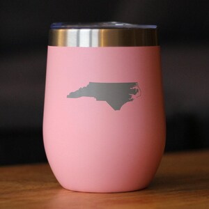 North Carolina State Outline Wine Tumbler: Stainless Steel Travel Mug Pink