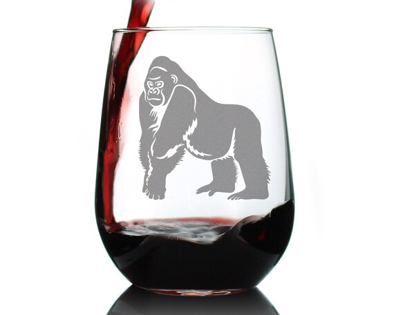 エッチング加工ゴリラ ステムレスワイングラス：手作りの動物装飾、17