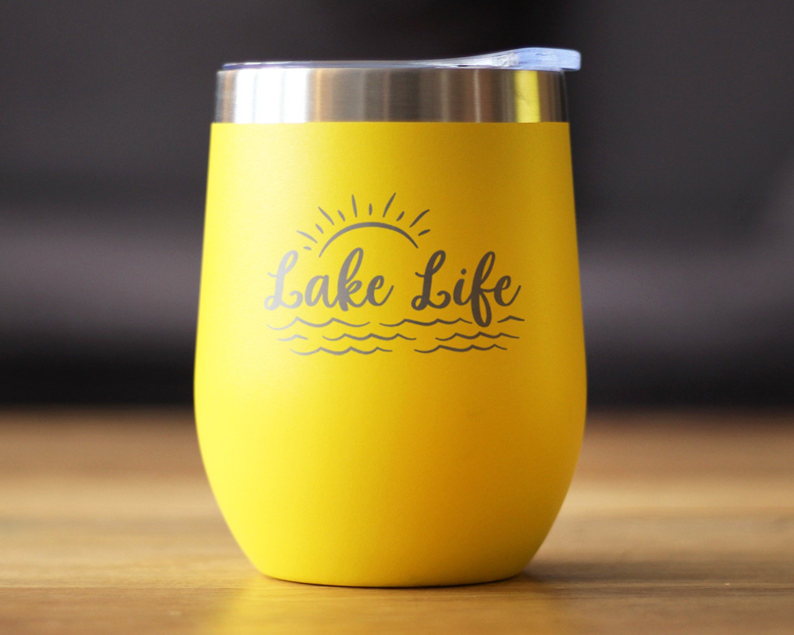 Insulated Wine Tumbler Glass With Sliding Lid Lake Life Etsy