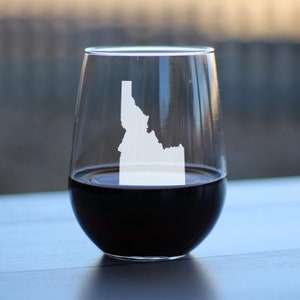 Idaho State Outline Stemless Wine Glass - Etched Sayings, Engraved Gifts for Idahoers - Large 17 Oz