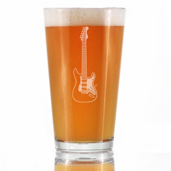 Electric Guitar Pint Glass for Beer - Music Gifts for Guitar Players, Teachers and Musical Accessories for Musicians - 16 Oz Glasses
