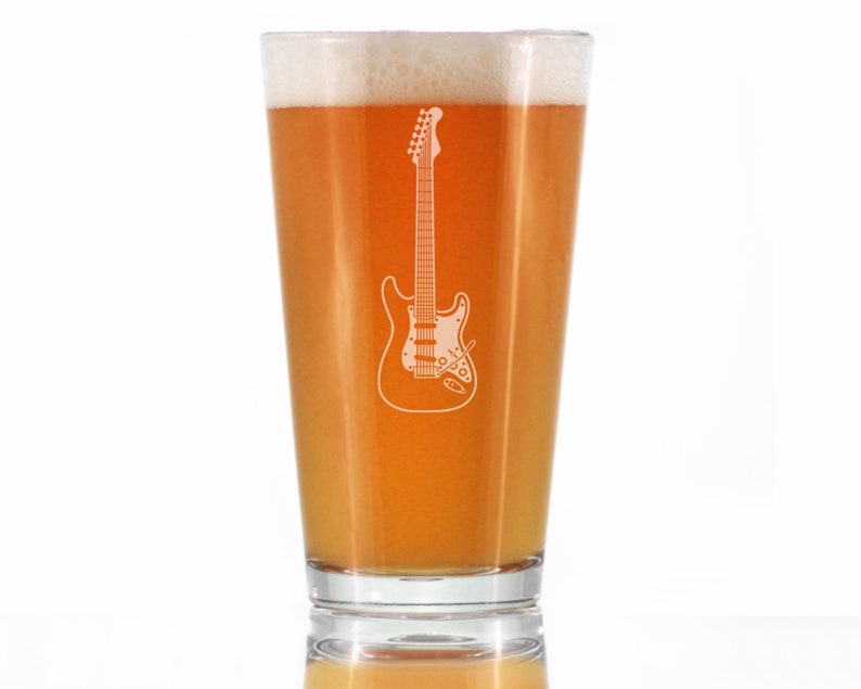 Electric Guitar Pint Glass for Beer Music Gifts for Guitar Players, Teachers and Musical Accessories for Musicians 16 Oz Glasses image 1
