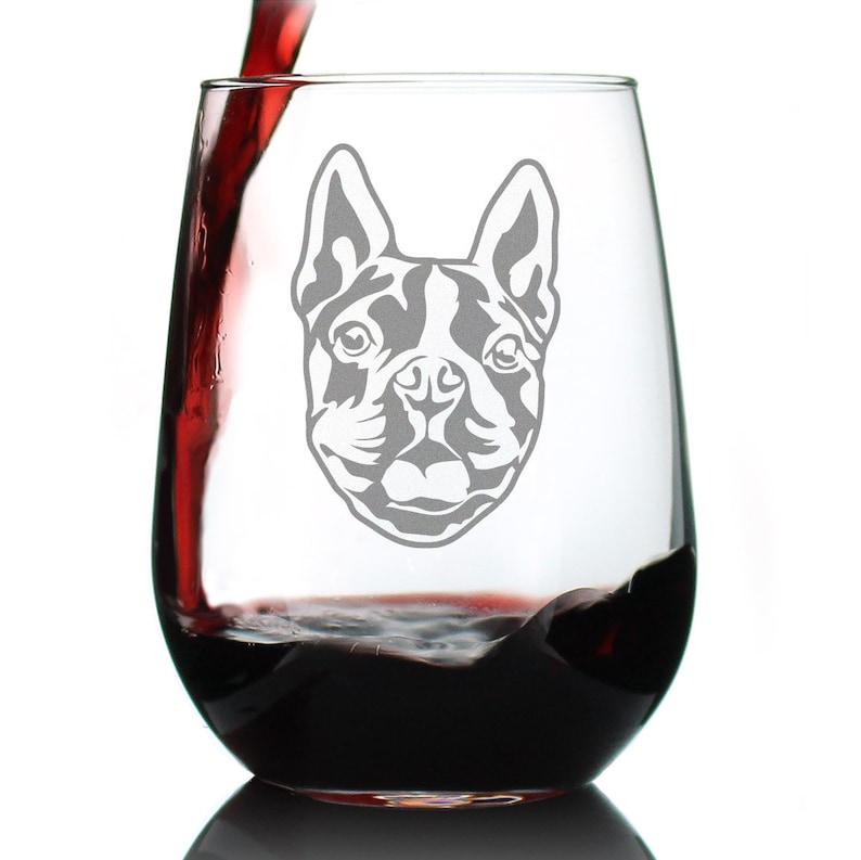 Large Glasses Cute Gifts for Dog Lovers with Terriers Stemless Wine Glass Boston Terrier Face