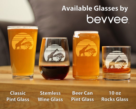 Giraffe Sunset Beer Can Pint Glass - Fun Safari Themed Decor and Gifts -  bevvee