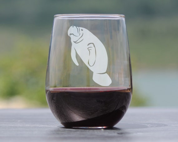 Manatee Cute Stemless Wine Glass Beach House Decor Gifts for