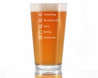 Lista de verificación para 40 cumpleaños - Vaso de pinta para cerveza - Regalos divertidos de cumpleaños para mujeres y hombres que cumplen 40 años - Vasos de 16 oz
