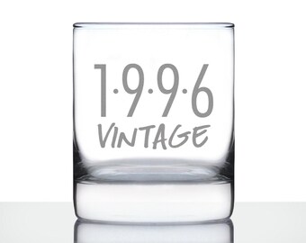 Vintage 1996 - 30th Birthday Rocks Glass, Fun Bday Gift for Men and Women Turning 30, Old Fashioned Glass 10 Ounce Size