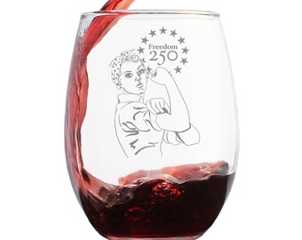 Freiheit 250 Rosie the Riveter Stemless Weinglas offizieller Merchandise zum 250-jährigen Jubiläum der USA 15 oz Gläser