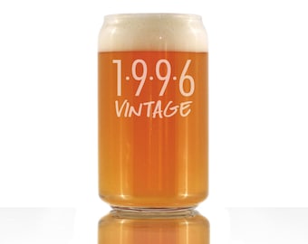 Vintage 1996 - 30th Birthday Beer Can Pint Glass, Fun Bday Gift for Men and Women Turning 30, Engraved Large 16 Ounce Size