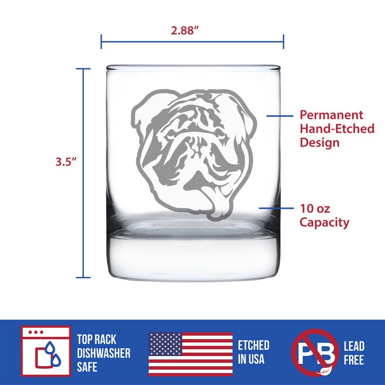 Bulldog 10 oz Rocks Glass or Old Fashioned Glass, Etched Glassware, Cute Gifts for Dog Lovers with English Bulldogs image 6