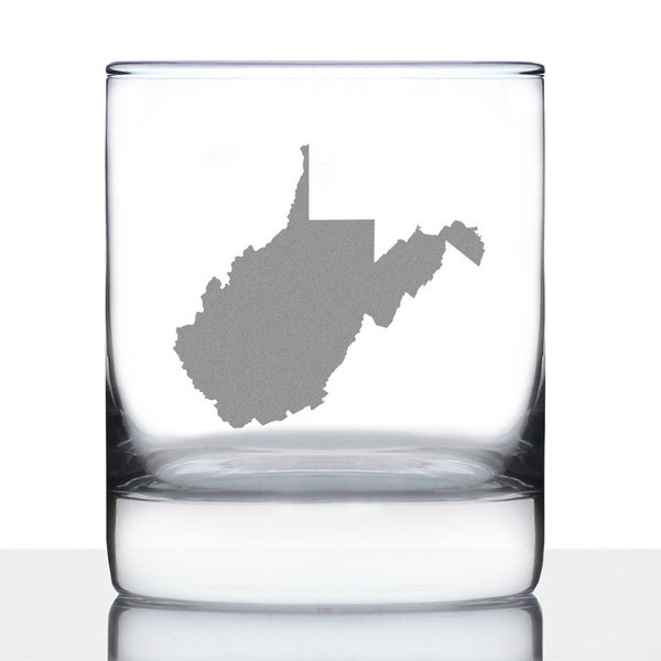 West Virginia State Outline Rocks Glass or Old Fashioned Glass - Engraved Gift for West Virginians - 10 Oz
