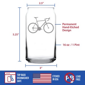 Bicycle Beer Can Pint Glass Unique Biking Themed Decor and Gifts for Bikers 16 oz Glasses image 5
