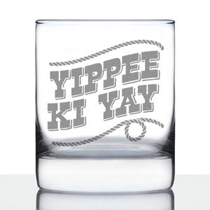 Yippee Ki Yay Whiskey Rocks Glass Country Western Home Decor 10 oz Glasses