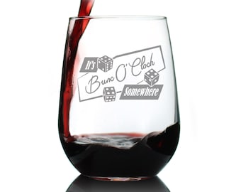 Verre à vin sans pied Clock Somewhere BuncO - Décoration Bunco et cadeaux Bunco pour femme - Grands verres de 17 oz