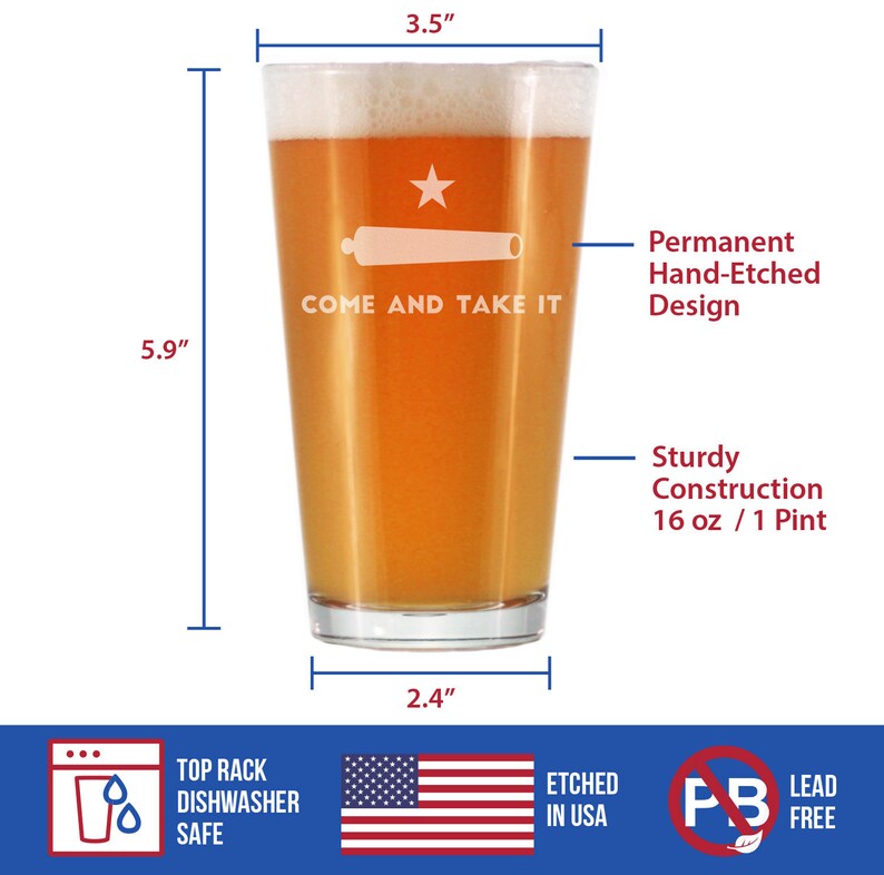 Come & Take It Cute Funny Pint Glass 16 Oz Etched Sayings Etsy