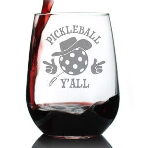 Funny Pickleball Gifts Stemless Wine Glass Pickleball Y&#39;all Large 17oz Glasses
