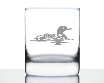 Etched Loon Rocks Glass: Bird Lover Whiskey Glass, 10 oz