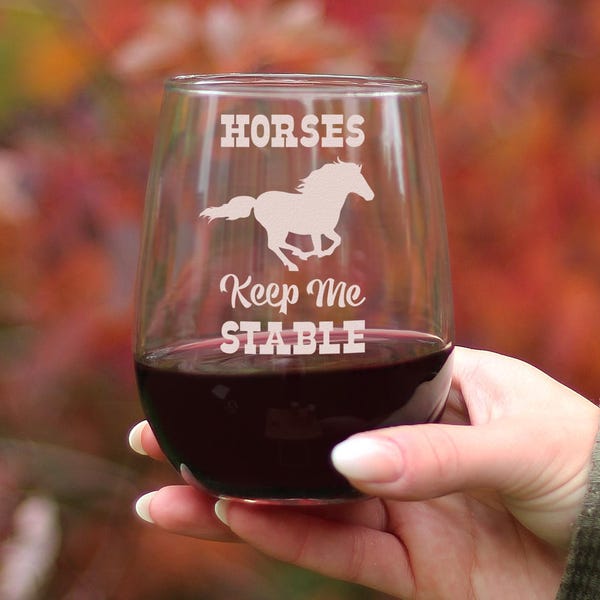 Etched Horse Wine Glass: Funny Stemless 17oz Gift