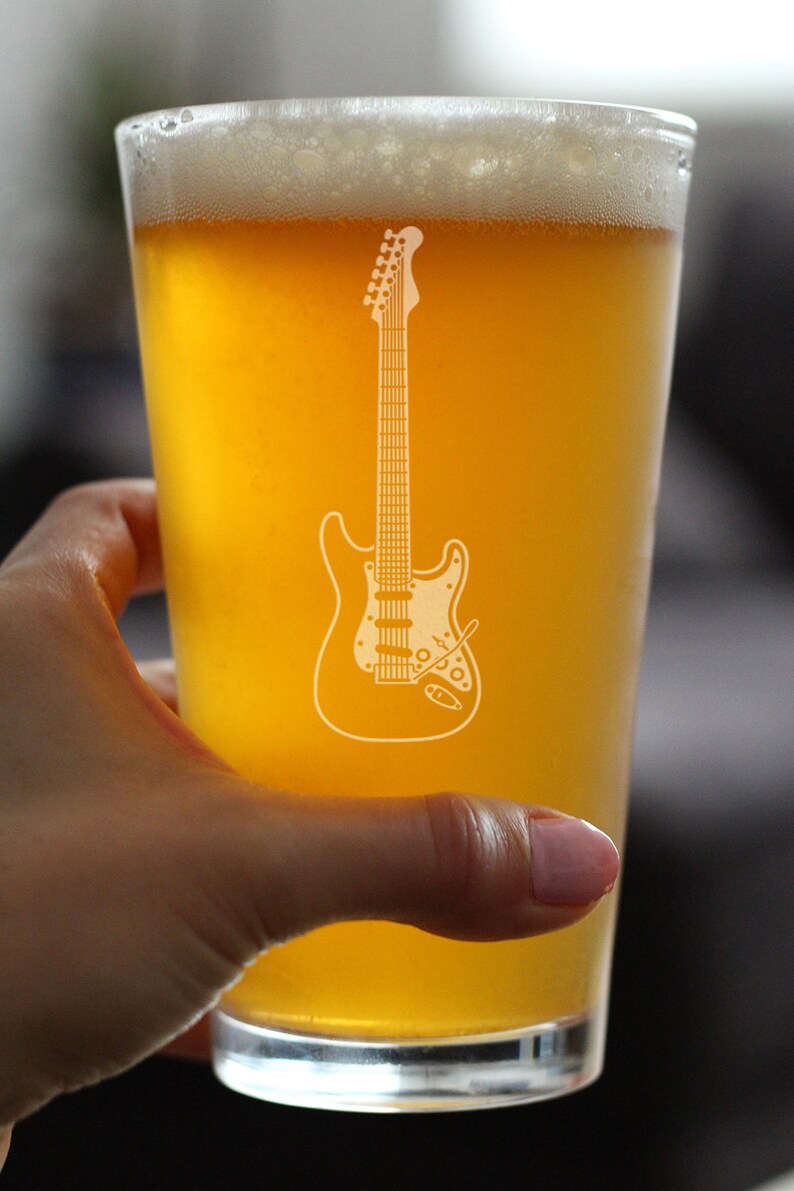 Electric Guitar Pint Glass for Beer Music Gifts for Guitar Players, Teachers and Musical Accessories for Musicians 16 Oz Glasses image 4