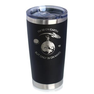 Age on Mars 50 - Insulated Coffee Tumbler Cup with Sliding Lid - Stainless Steel Insulated Mug - Unique Funny 50th Birthday Gifts for Women