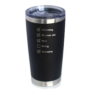 50th Birthday Checklist - Insulated Coffee Tumbler Cup with Sliding Lid - Stainless Steel Insulated Mug - Funny Gifts for Women Turning 50