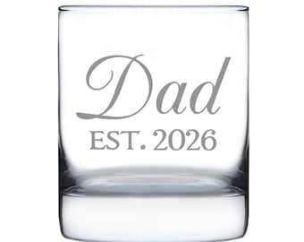 Dad Est 2026 Etched Whiskey Glass - New Dad Gift