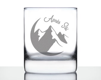 Apres Ski - 10 oz Rocks Glass or Old Fashioned Glass, Etched Sayings, Fun Gifts for Skiers After Hitting the Slopes