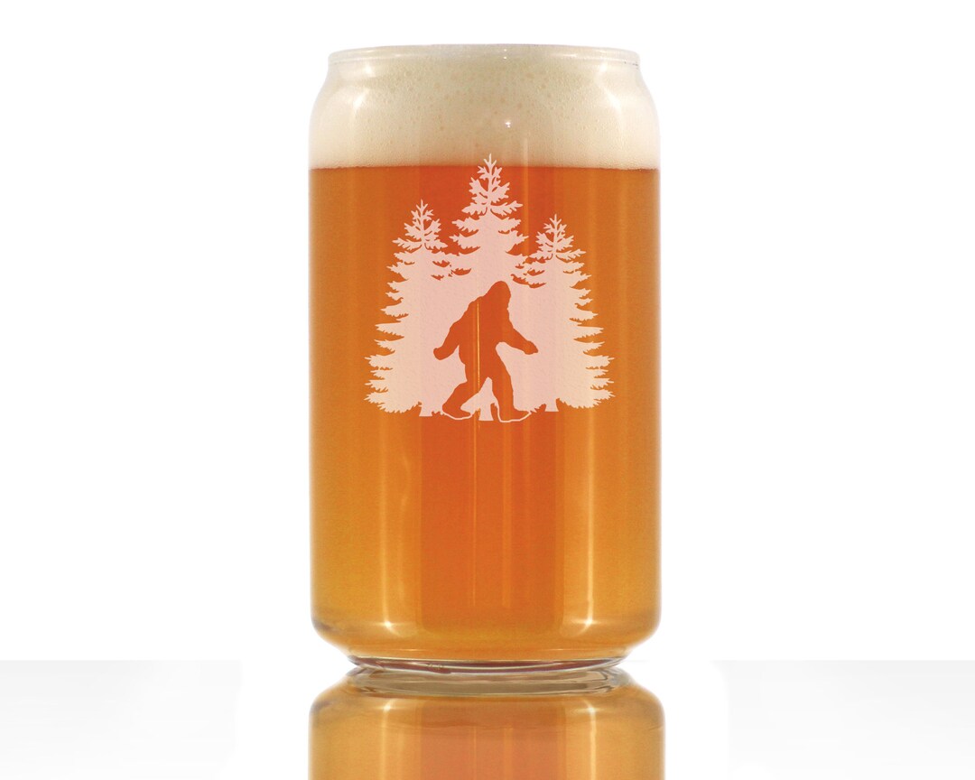 Bigfoot Engraved Beer Can Pint Glass, Unique Sasquatch Themed Gifts