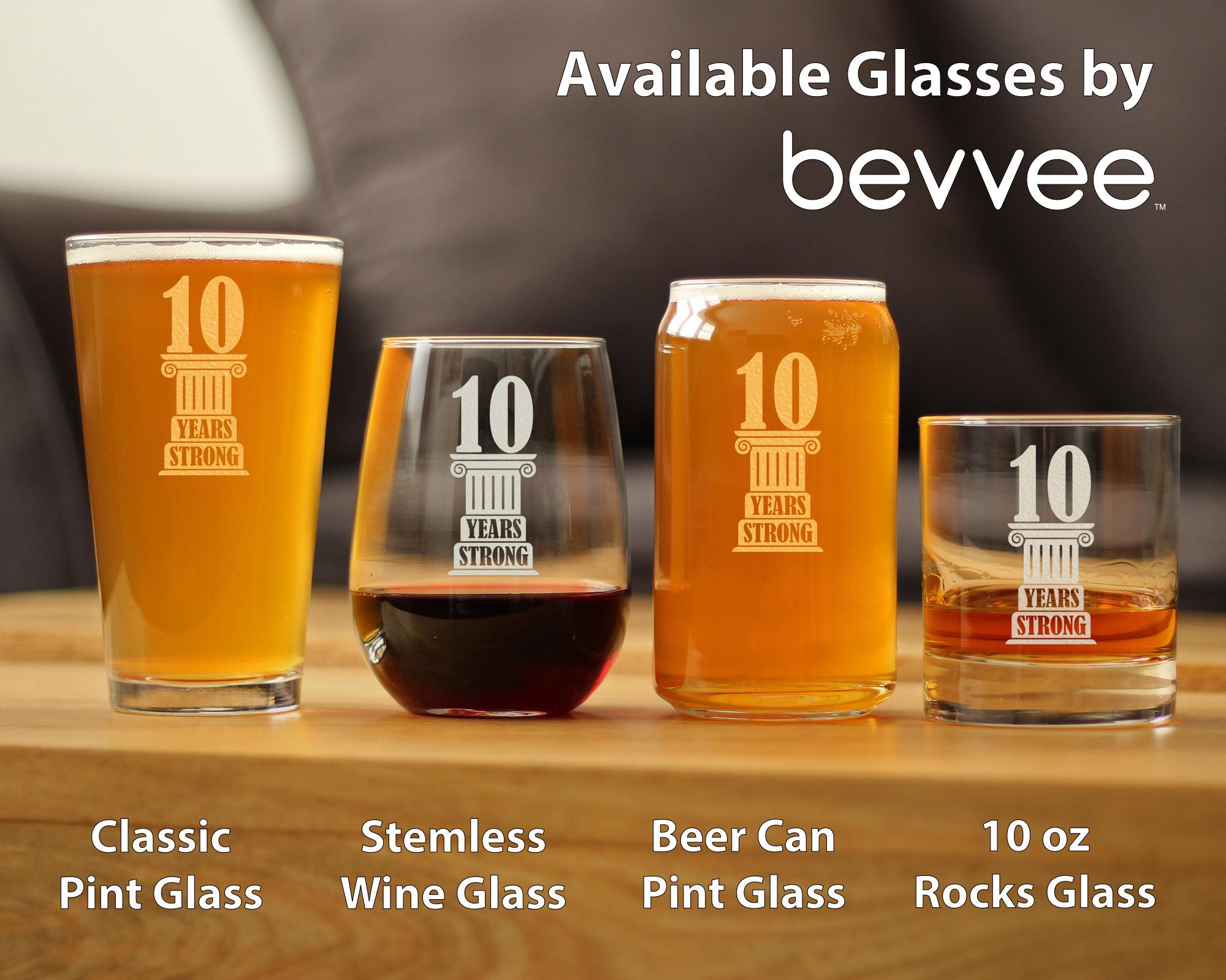 Years Strong 10 Stemless Wine Glass 10th Anniversary Party Decor - Bevvee
