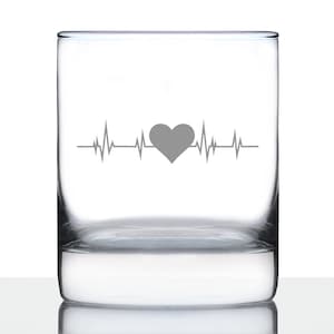 Heartbeat - 10 oz Rocks Glass or Old Fashioned Glass, Etched Sayings, Gift for Coworkers, Doctor, EMT, or Nurse Friend