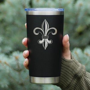 Insulated Coffee Tumbler Cup with Sliding Lid - Fleur de Lis - 20 oz - Lily Themed Gifts - For Lovers of Heraldry, French & Italian Culture