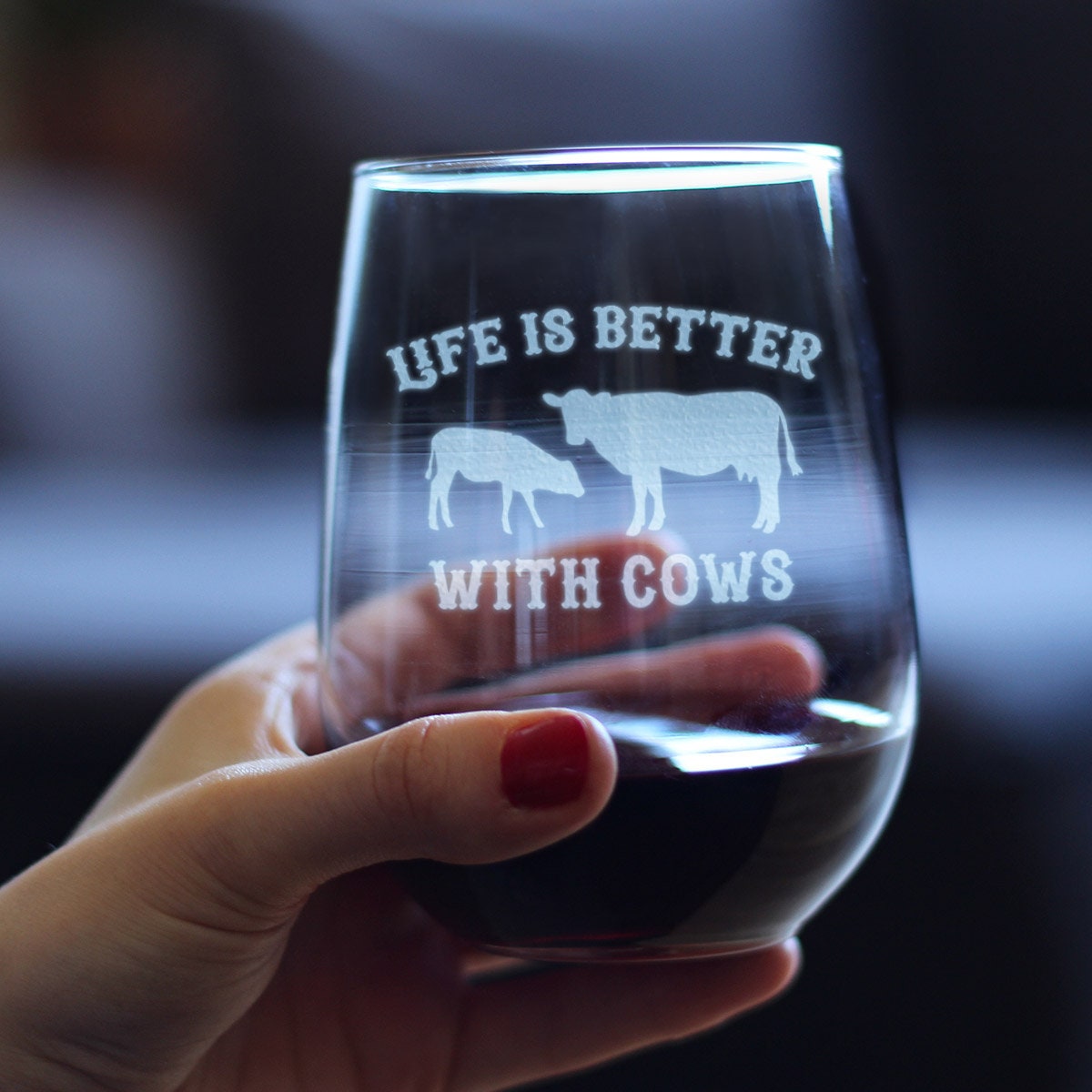 Life is Better With Cows Cute Stemless Wine Glass Farmhouse Décor Gifts for  Lovers of Cows and Wine Large Glasses 