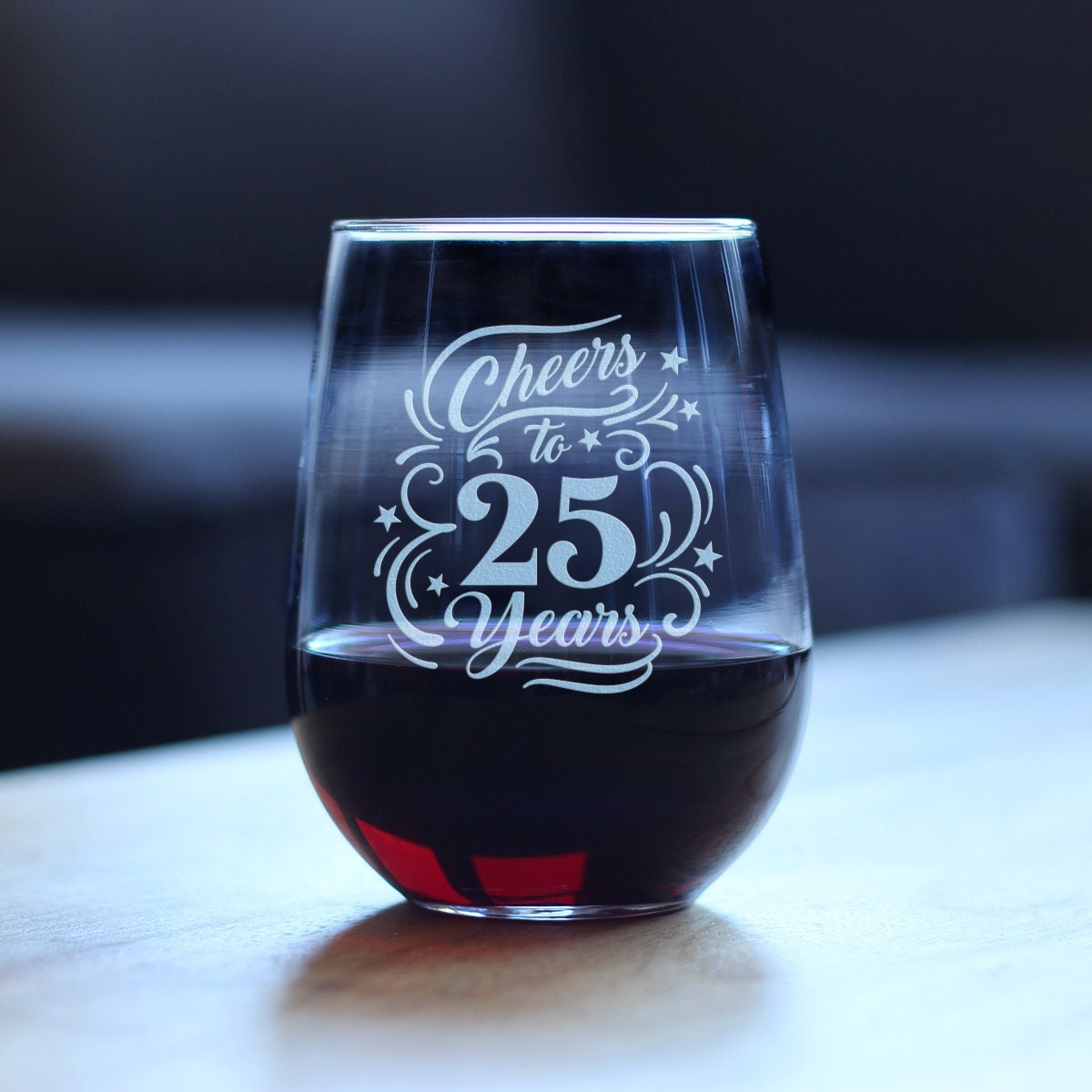 25th Anniversary Stemless Wine Glass: Etched Celebration Gift - Etsy